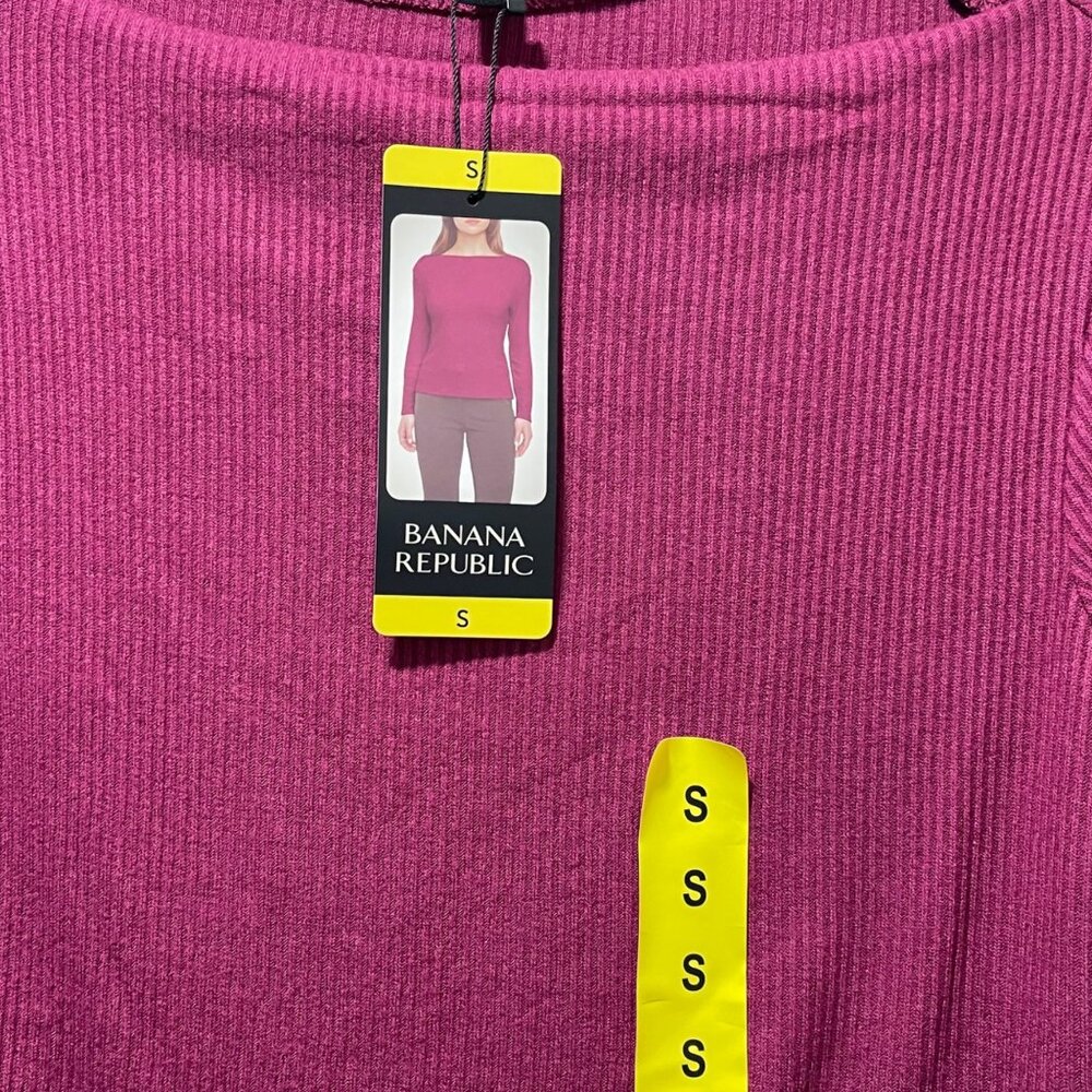 Banana Republic Womens Small Ribbed Knit Top Red Long Sleeve Boat Neck NWT - Picture 4 of 11